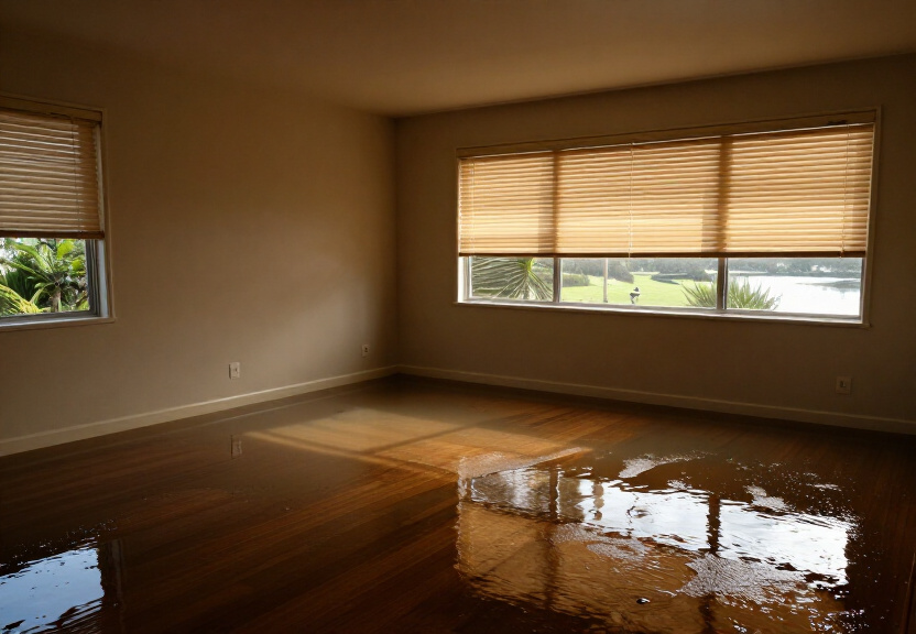 Swollen and warped floorboards in a Lakemba commercial storage area